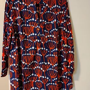 Stylish Blue and Red Patterned Blouse